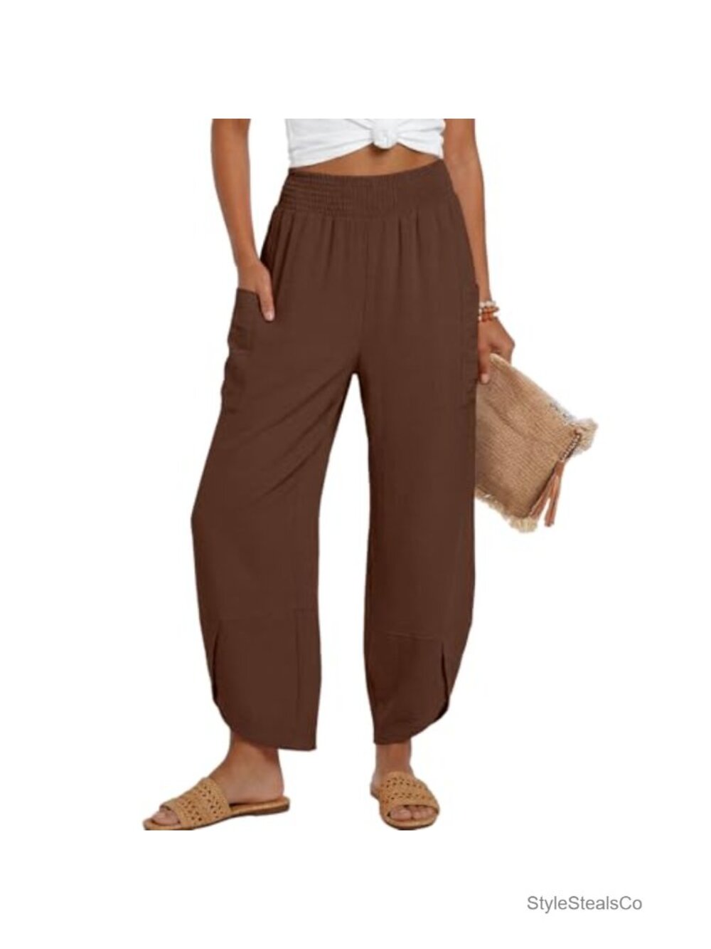 Wide Leg Palazzo Pants High Waisted Smocked Trousers with Pockets